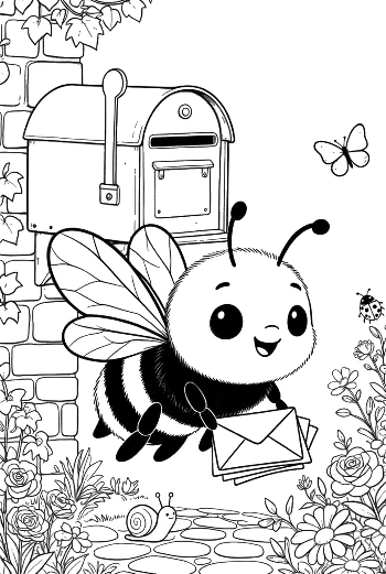 Happy Bumble Bee Postman Carrying a Letter Outdoors Printable