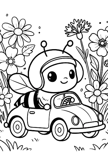 Little Bee Pilot Driving a Fun Insect Vehicle Printable