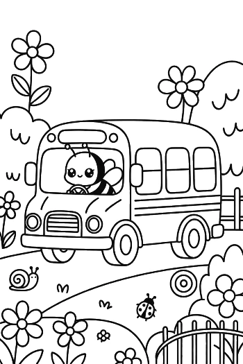 Little Bumble Bee Looking Out the Window of a School Bus Printable