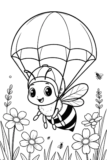 Little Honey Bee Landing Softly with a Parachute Printable