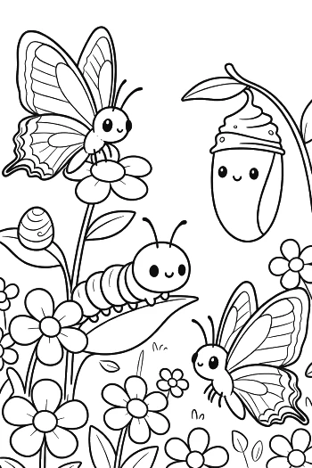 Beautiful Butterfly Emerging from a Cocoon on a Flower Branch Printable