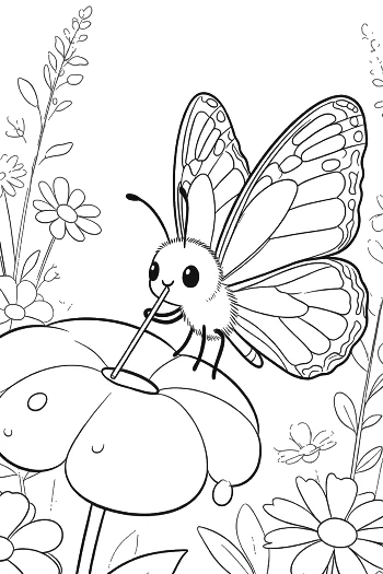 Cute Butterfly Character Perched on a Clover Leaf Printable