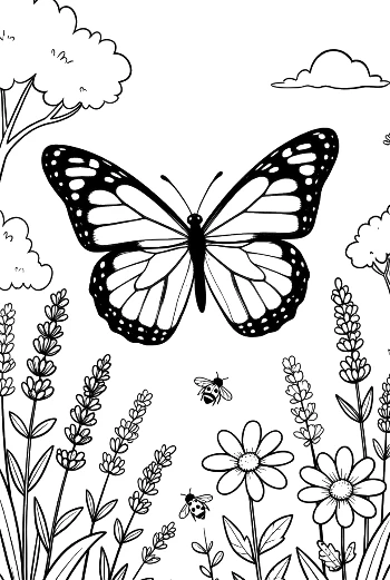 Detailed Monarch Butterfly with Open Wings in Nature Printable