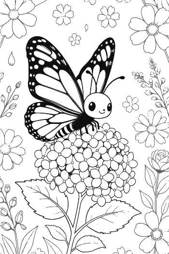 Elegant Monarch Butterfly on a Flowering Plant Coloring Printable