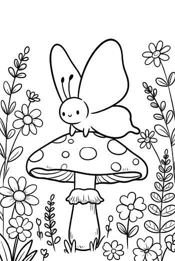 Friendly Butterfly Sitting on a Spotted Mushroom in the Woods Printable