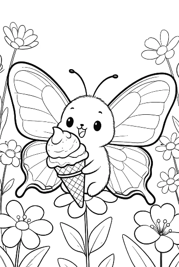 Happy Butterfly Holding a Sweet Ice Cream Treat Illustration Printable