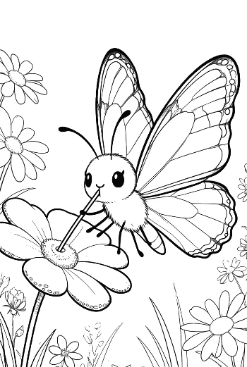 Small Butterfly Friend Sitting on a Wild Flower Coloring Printable