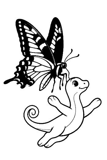 Swallowtail Butterfly and Cute Dragonet Playing