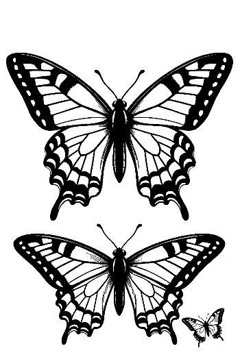 Two Paired Swallowtail Butterflies Line Art