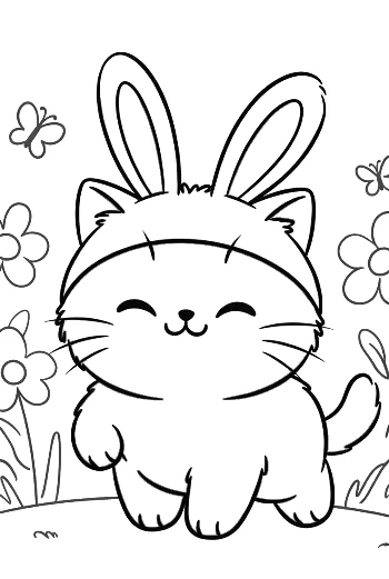 Adorable Baby Cat Character Sitting in a Field of Daisies Printable