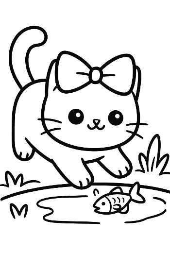 Adorable Kitten Catching a Fish at the Edge of a Lake Printable