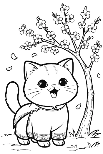 Adorable Kitten Wearing a Scarf in a Spring Garden Printable