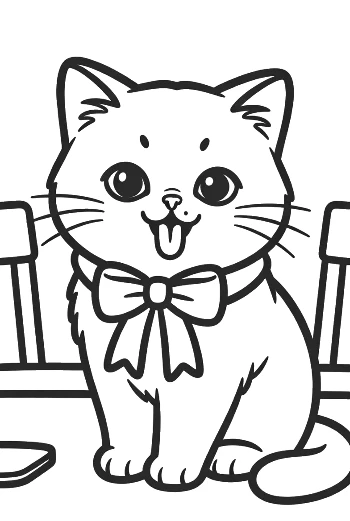British Shorthair Cat with a Bow Sitting on a Porch Printable