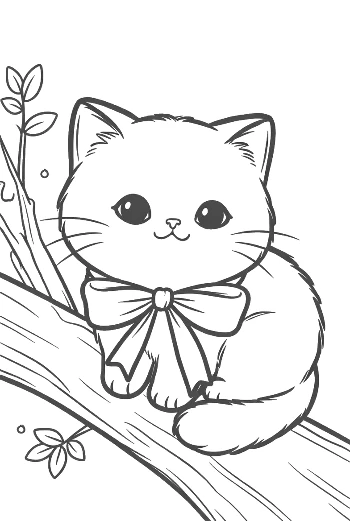 British Shorthair Kitten Sitting Peacefully on a Thick Branch Printable
