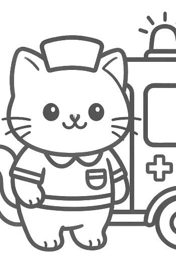 Helpful Kitten Nurse Character in a Medical Uniform Printable