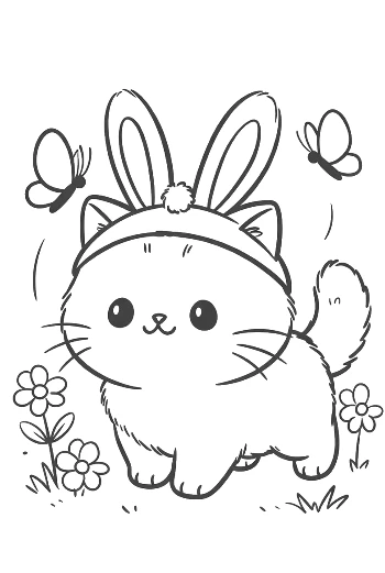 Little Kitten Wearing a Bunny Headband in a Grassy Field Printable