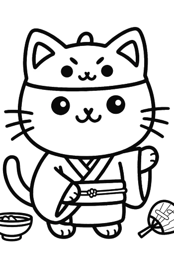 Adorable Cat in a Kimono Wearing a Mask with Ears Printable