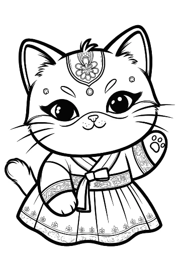 Adorable Cat in a Traditional Kimono Wearing a Flowery Mask Printable