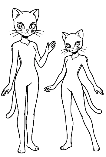 Anthropomorphes Katzenmaskenpaar (Linienzeichnung)