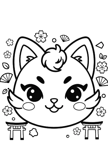 Cheery Cat Face with a Decorative Mask and Floral Accents Printable