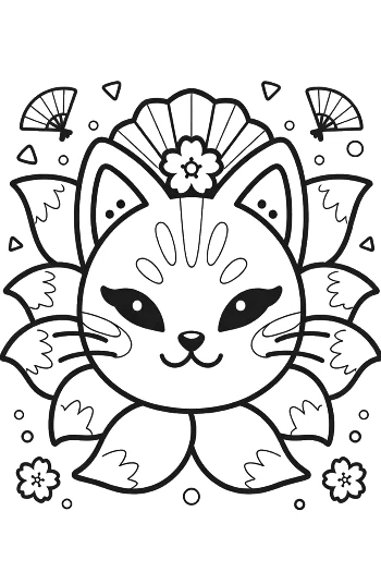 Cute Cat Face with a Floral Mask and Petal Decorations Printable