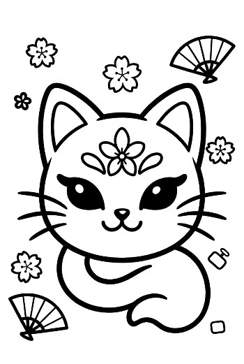 Kitten Wearing an Ornate Mask with Floral and Fan Elements Printable