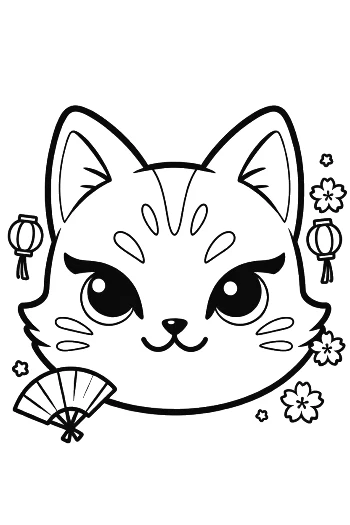 Pretty Cat Face Featuring a Traditional Mask with Spring Flowers Printable