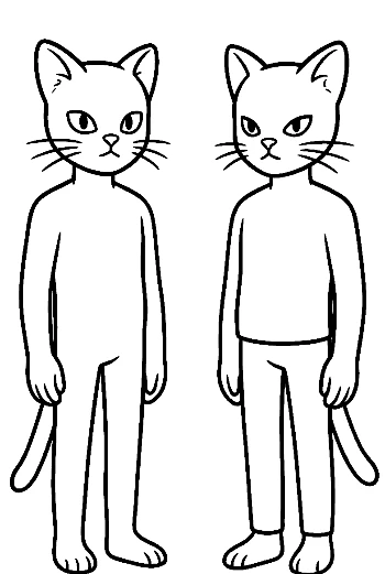 Zwei wütende, katzenmaskierte Humanoide stehen