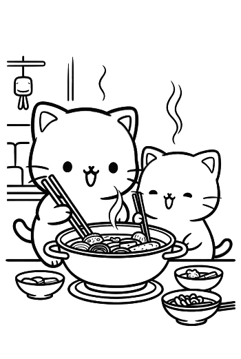 Adorable Chibi Cats Cooking Dinner in a Cozy Kitchen Printable