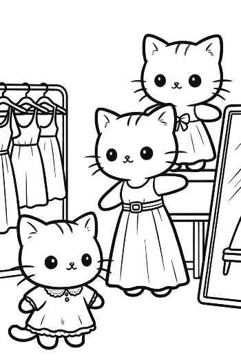 Adorable Kitten Looking at Herself in a Dress Shop Mirror Printable
