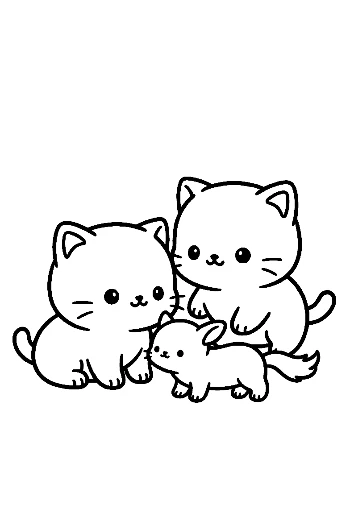 Chibi Cat Family Cuddle