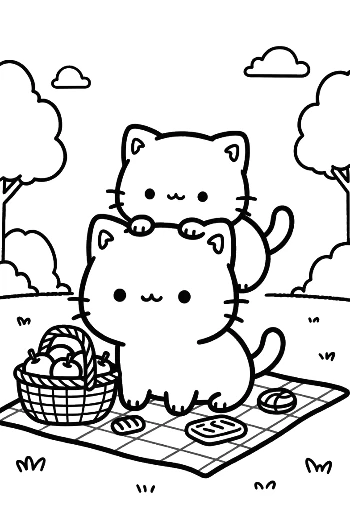 Chibi Cats Coloring Page Printable