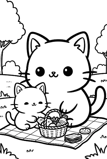 Easy Chibi Cats Coloring Page Printable