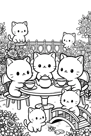 Small Kittens Having a Delightful Tea Party by a Bridge Printable