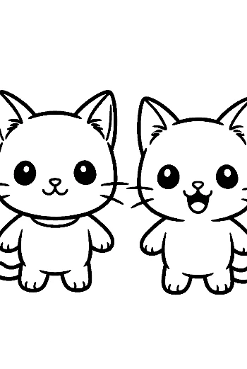 Two Adorable Chibi Cats Smiling