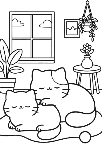 Baby Cats Cuddling and Sleeping Together Near a Window Printable
