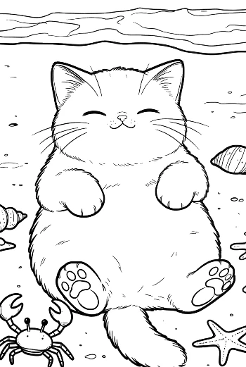 Cute Kitten Sunbathing on a Tropical Beach Near the Ocean Printable