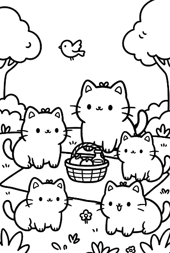 Cute Kittens Having a Picnic in a Sunny Park Meadow Printable