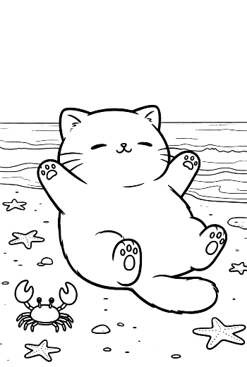 Easy Cute Cats Coloring Page Printable