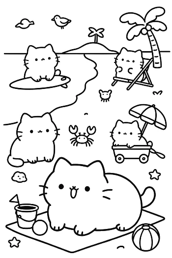 Happy Kittens Playing with Beach Balls by the Sea Printable