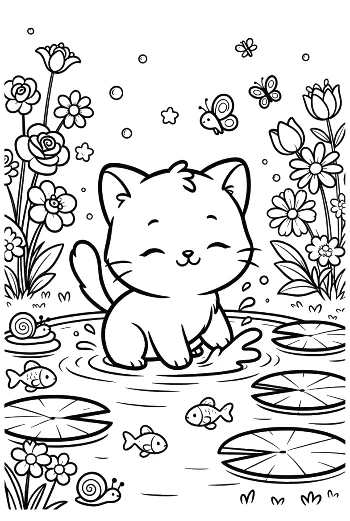 Cute Kitten Reading a Map on a Tropical Island Beach Printable