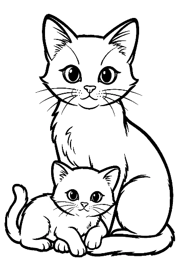 Mother Cat and Kitten Outline