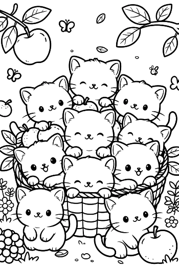 Sweet Kitten Family Eating Together on a Picnic Blanket Printable