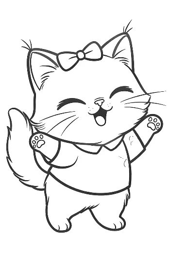 Cheerful Maine Coon Kitten Dressed in a Sweater and Bow Winter Cat Line Art Printable