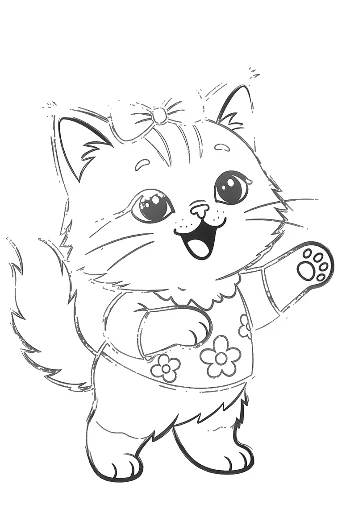 Smiling Maine Coon Kitten in a Cozy Shirt Friendly Kitten Coloring Page for Children Printable
