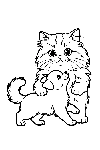 Fluffy Persian Kitten Hugging Cute Puppy
