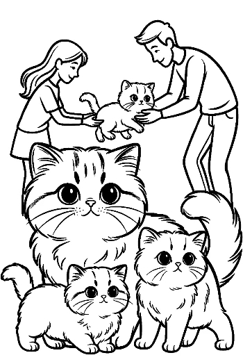 Happy Persian Cat Family with Loving Owners