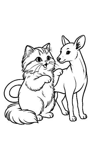 Persian Cat and Deer Friendship