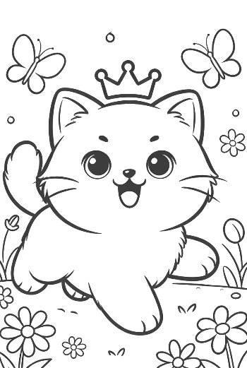 Persian Kitten Princess Running Through a Meadow Cute Pet Coloring Printable