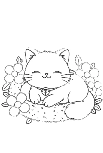 Perserkätzchen schläft in Blumen-Haustierbett Schlafende Katze Malvorlage